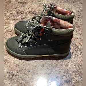 Keds Olive High-Top Sneakers with Patterned Interior